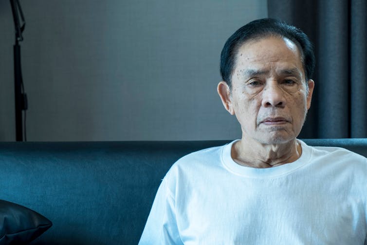 Older man looks confused